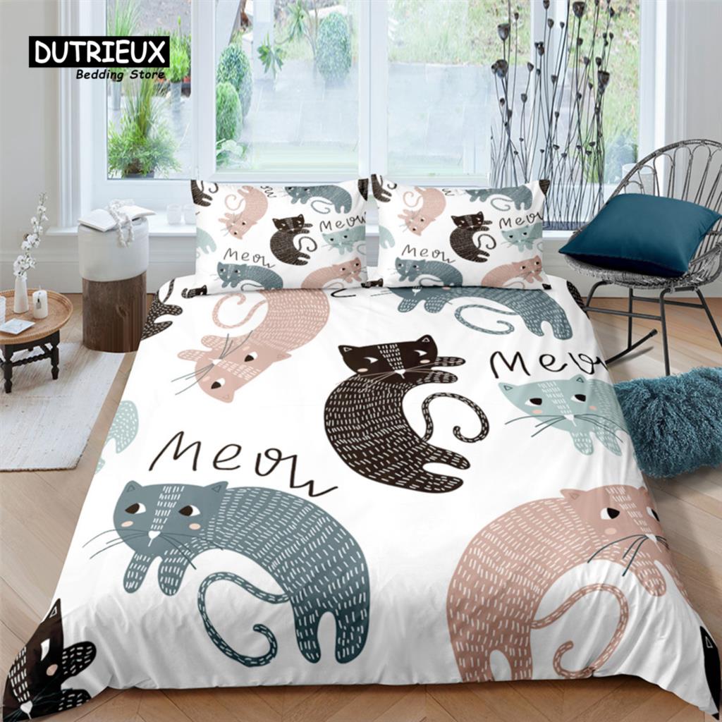 Home Textiles Luxury 3D Cartoon Cat Print 2/3Pcs Comfortable Duvet Cover PillowCase Bedding Set Queen and King EU/US/AU Size