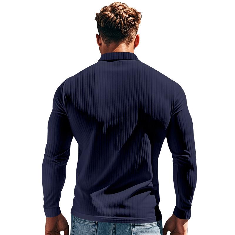 Casual Men's Polo Shirt Solid Color Button Long Sleeve T-shirts Business Tee Sweatshirts Clothing Stretch Breathable