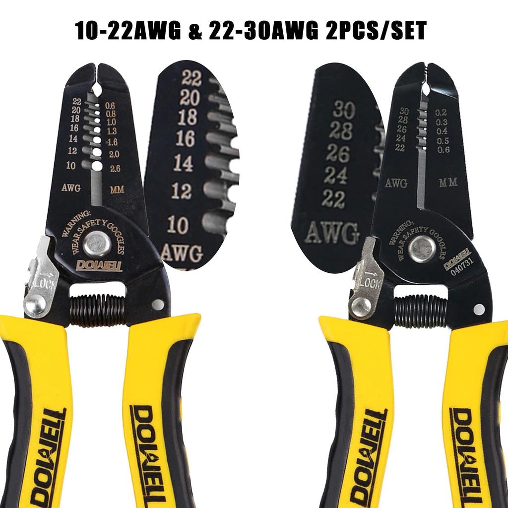 DOWELL Wire Stripper Cutter Pliers Hand 2 Pieces 10-22AWG + 22-30AWG Tool, Multi-Function Tool, Electrician's Craftsmanship,