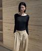 Siyajyu Sitp5285 See-Through Ribbed Boat Neck T-Shirt_Black