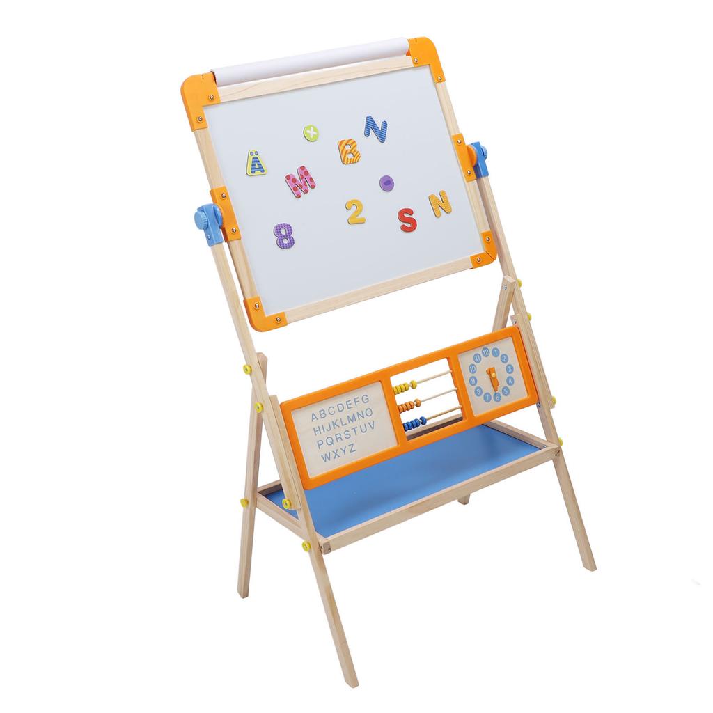 Easel for Kids with Paper Roll Learning Toy Magnetic Stickers Double Sided 360 Degree Rotating Kids