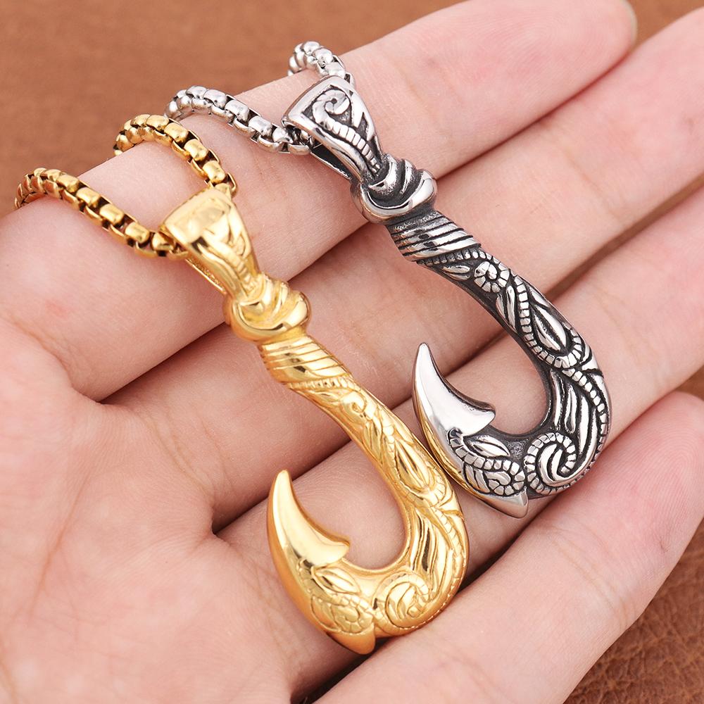 Trendy Charms Maui Magic Fish Hook Pendant Chain High Quality Stainless Steel Viking Fish Hook Men's Necklaces Jewelry