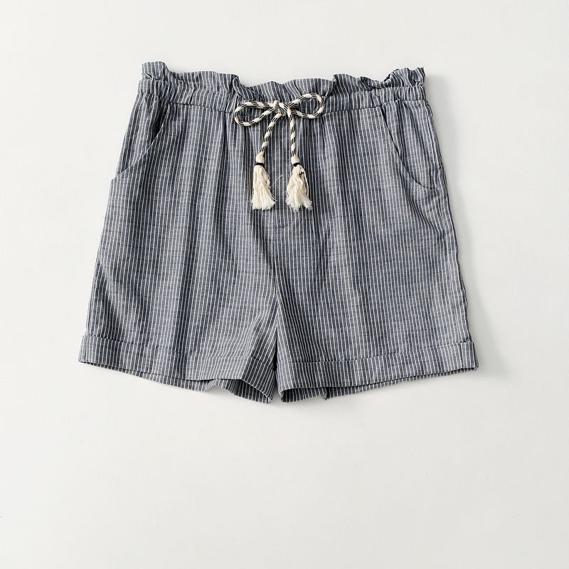 

Foreign Trade Original Order Minimalist All-Match Loose Casual Elastic Drawstring Cotton Vertical Stripes Shorts Summer Thin Women Gray blue vertical stripes Eurocode-L