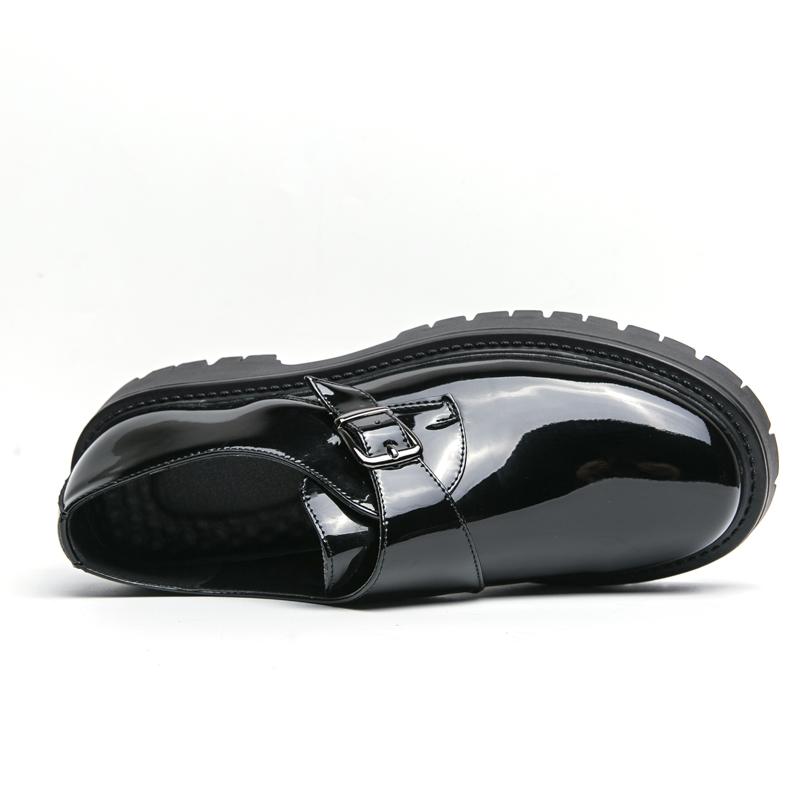 2026 New button-up glossy Derby shoes British thick-soled leather shoes, men's low-top large-head suit casual shoes