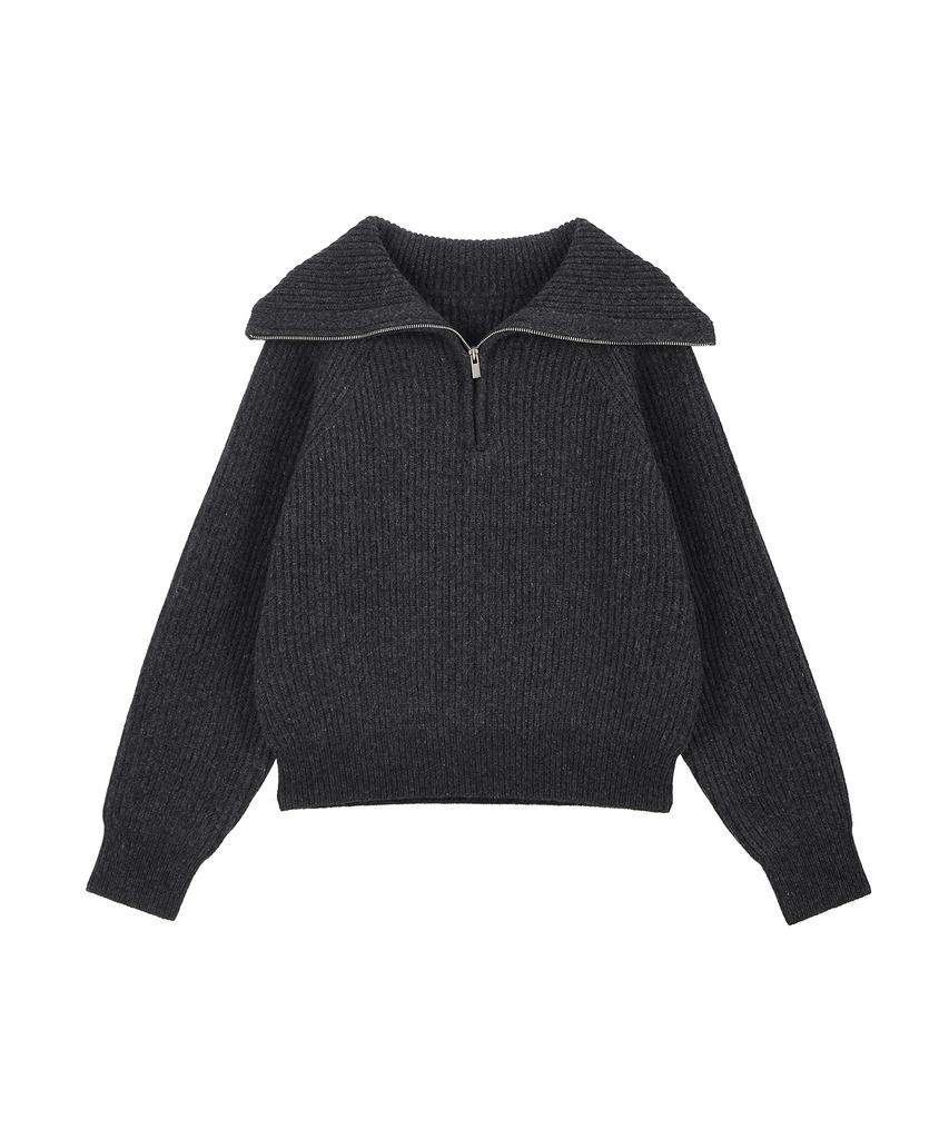 RENEJ Wool Wide Ribbed Half Zip-Up