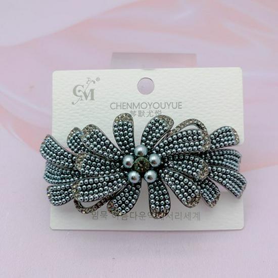 Chenmoyu Women s High-End Temperament Plaid Electroplated Hair Clip with Rice Bead Accent K9 белый
