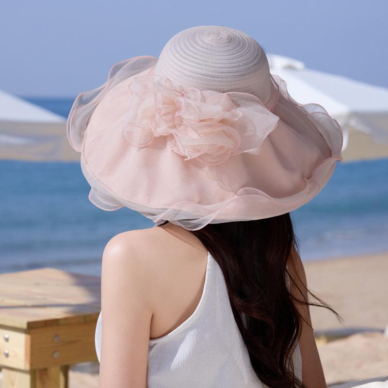 Spring and summer tourist attractions hat women's big brim lace sunscreen hat sweet and cute bucket hat breathable sun hat