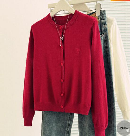 Women's Autumn Embroidered Bow Long Sleeve Knit Cardigan Sweater