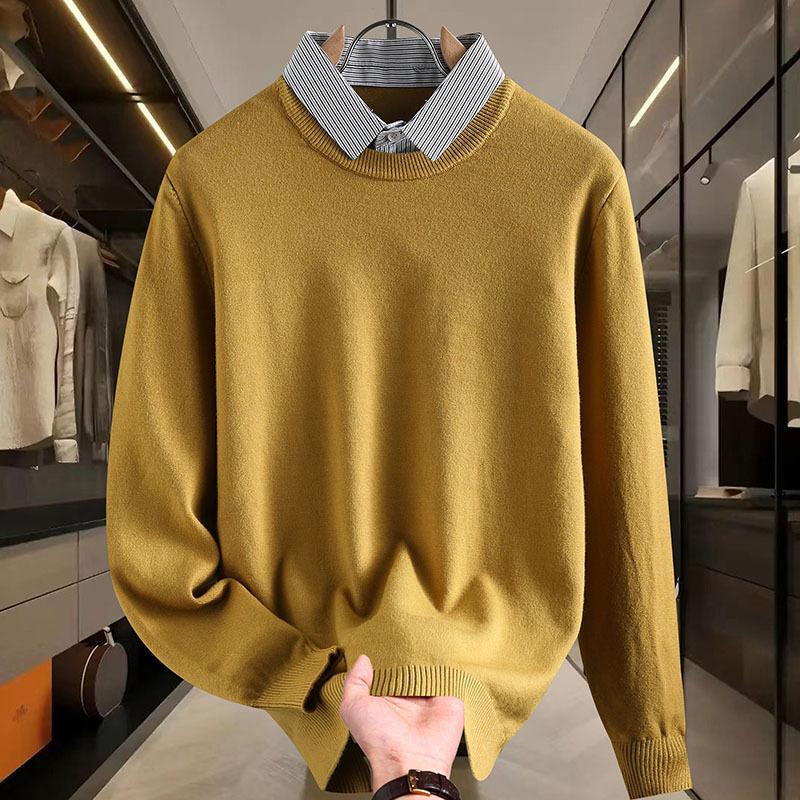 Новый мужской свитер-двойка, теплый осенне-зимний базовый свитер из ниток M жёлтый