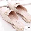 Soft Leather Bag Head Half Slippers Women's Spring and Autumn Sandals Thick Heel Outer Wear Fashion Muller Square Head Single Shoes Work Shoes