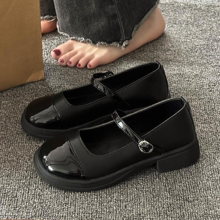 Leather shoes for women 2026 new spring small fragrance style color blocked round toe thick sole shallow mouth coarse single