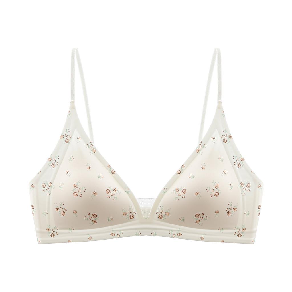 Girl Floral French Triangle Cup Underwear B Smooth Mesh Big Chest Small Non-empty Cup Anti-sagging Bra Women