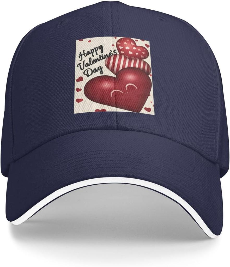 Happy Valentines Day Heart Print Baseball Cap Adjustable Polyester Casual Outdoor Sun Protection Cap