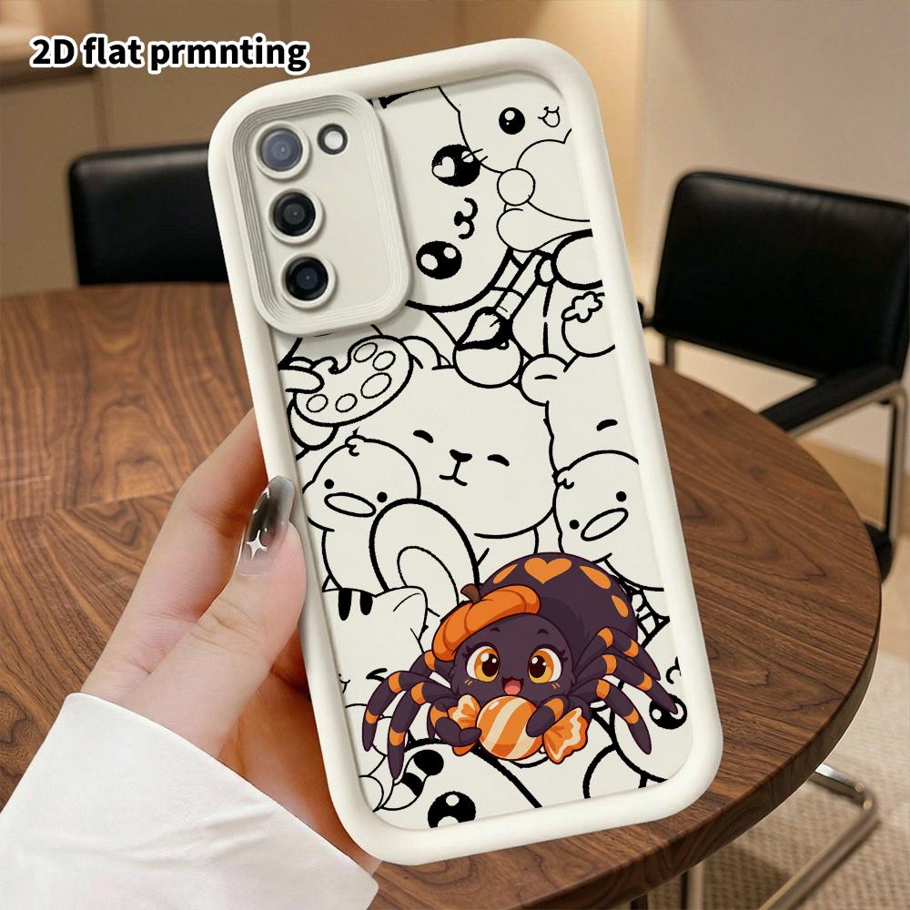 Phone case: 2D flat, suitable for Samsung Galaxy A34 A35 M05 M06 S20 S22 S21 FE Plus 5G protective case, pumpkin hat little spider, perfect Christmas