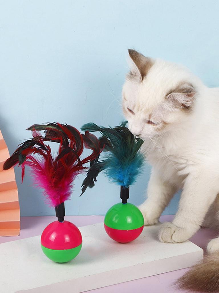 1 stk Kjæledyrrike Fjær Tumbler Katteleke Ballleke Katte Tumbler Mus Plysj Katte Underholdningstilbehør Kjæledyrleke Kreativ Katte Sanding