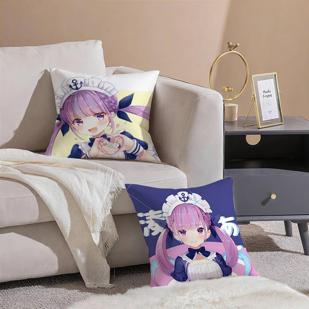 H-Hololive M-Minato Aqua Pillow Case Printing Pillowcase Living Room Sofa Cushion Cover Bedroom Room Decor