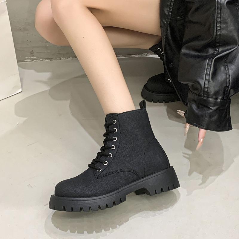 2025 Neue Damenmode Stiefelrunde Zehe Plateausohle Quadratischer Absatz Schnürstiefel Mode Allround Übergröße Damenstiefel