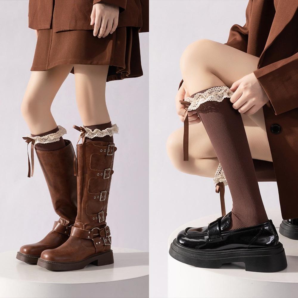 Breathable Winter Compression Stocking Bowknot Bow Middle Tube Socks New Pile Socks  Autumn Winter