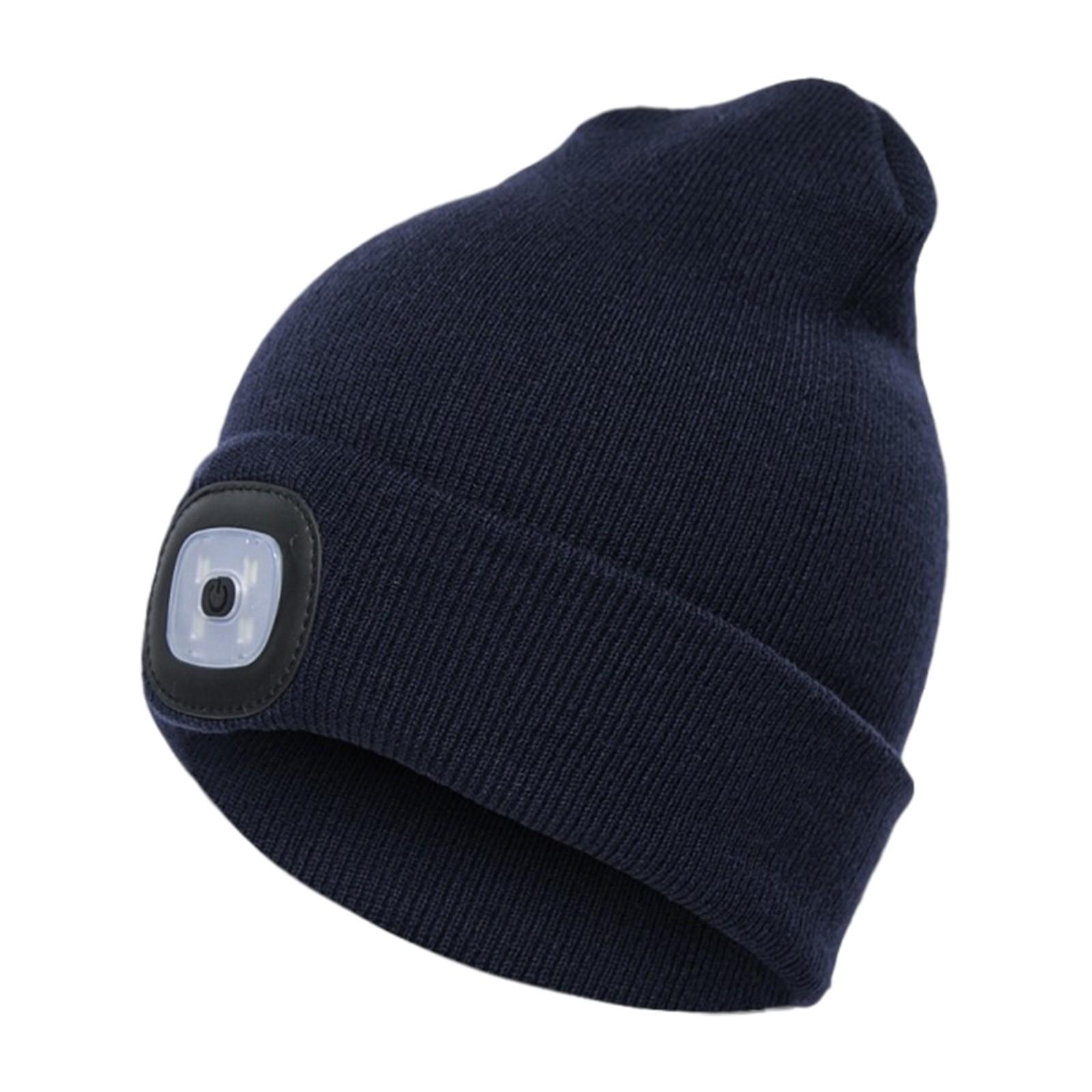 

LED Light Beanie Hat with Built-In Rechargeable LED Light for Outdoor Activities Winter Warm Knit Cap for Men Women L