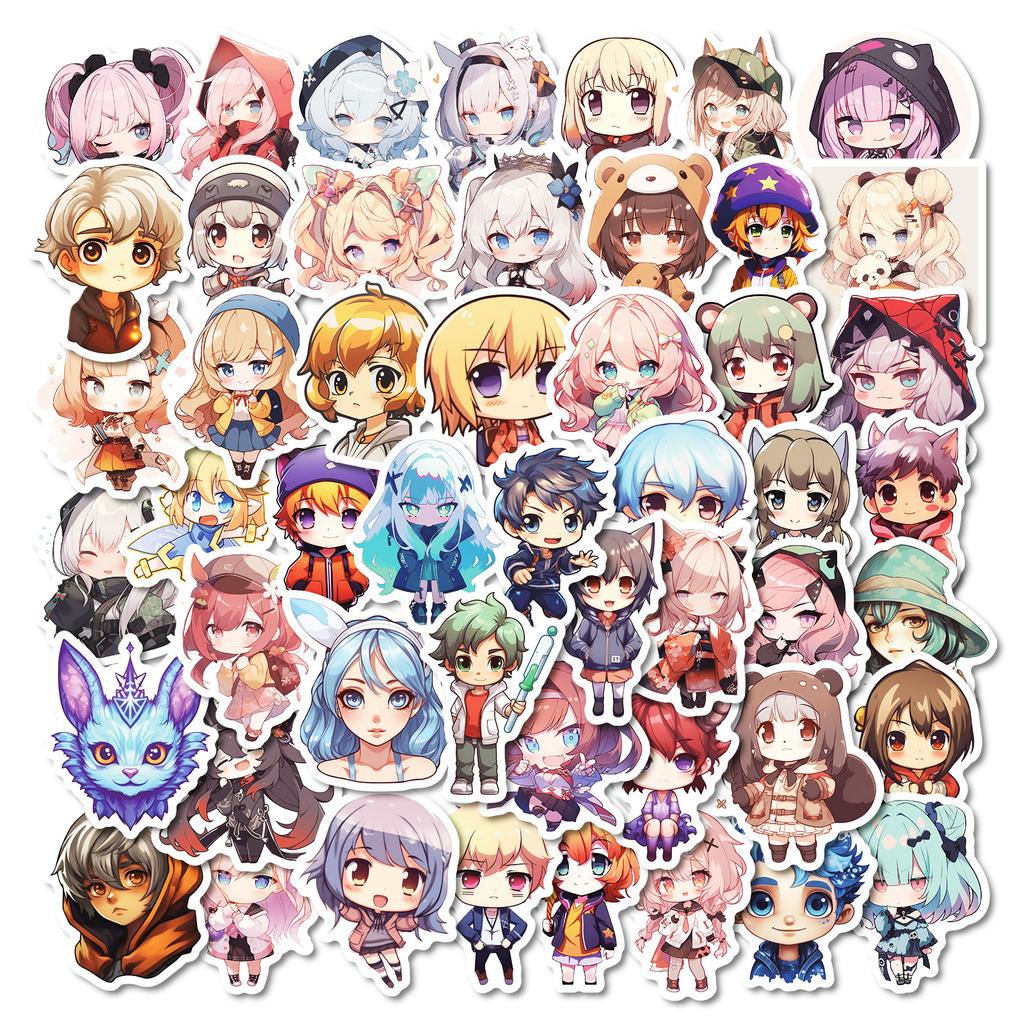 50 Cute Hand-Drawn Cartoon Girls Graffiti Stickers Decorating Luggage Helmet Skateboard Ice