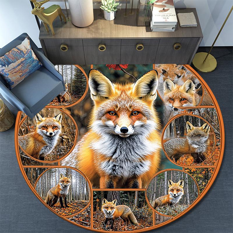 Foxes Round Area Rug,Carpet Rug for Living Room Bedroom Sofa Playroom Decor,Non-slip Floor Mat