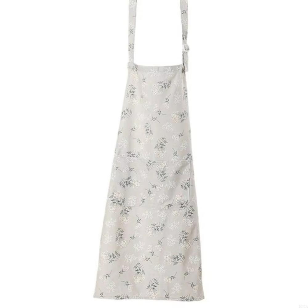 

Кухонный фартук для готовки с цветочным принтом, грязеотталкивающий, с карманом, фартук флориста, хлопок-лен, регулируемый, садовый рабочий костюм серый
