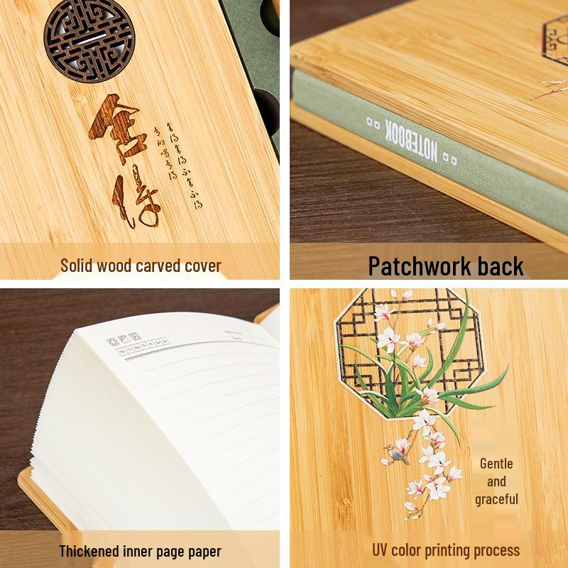 Custom Wooden Notebook & Thermos Gift Set: Plum, Orchid, Bamboo, Chrysanthemum Designs for Teachers & Clients, Perfect for Graduation Season