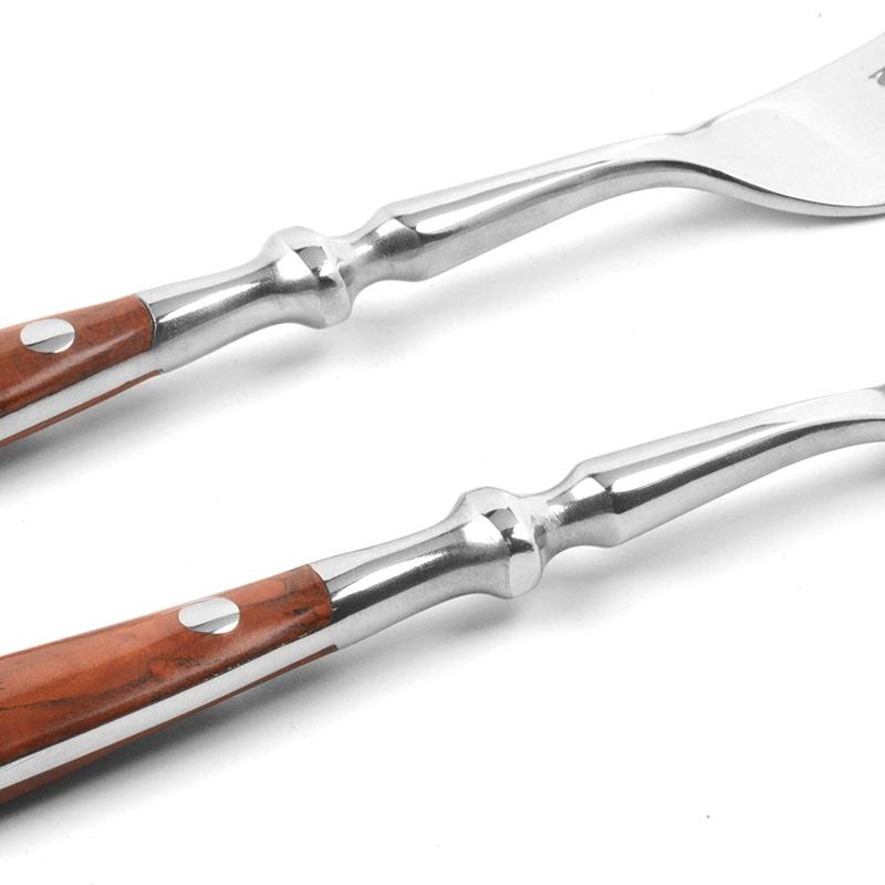 Cuțite de friptură, furculiță, lingură, mâner de lemn, stil Laguiole, tacâmuri din oțel inoxidabil, tacâmuri pentru cină