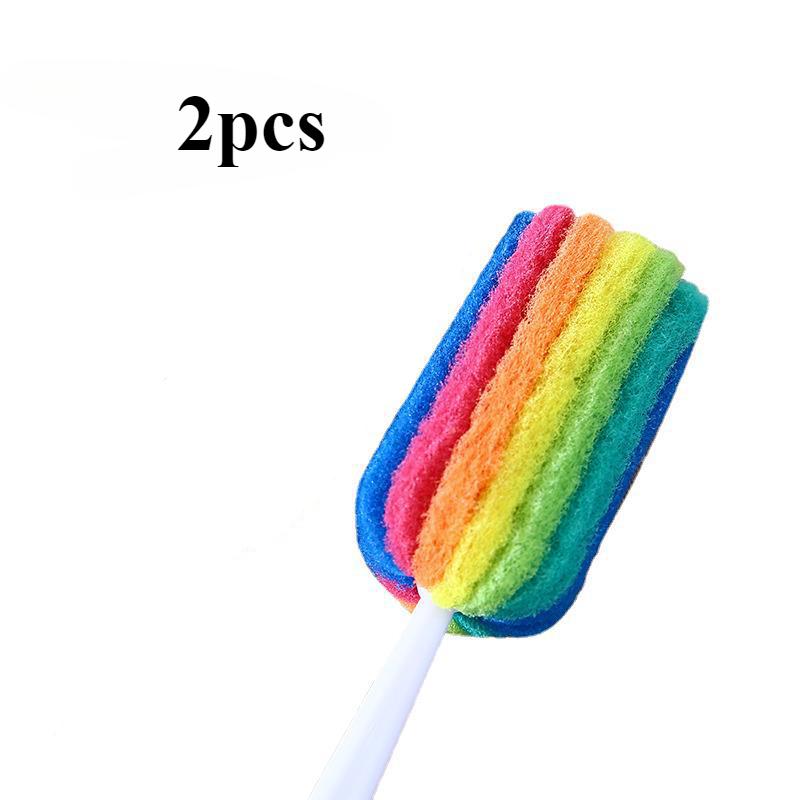 Rainbow Sponge Baby Bottle Pacifier Brush Wash Water Cup Container Sponge Cleaning Brush Scrubber with Handle Cleaning Utensils