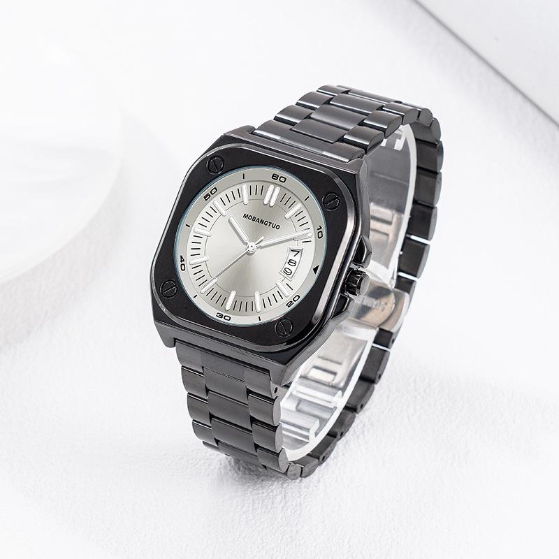 Square Steel Belt Large Dial Watch Calendar Luminous Trend Waterproof Quartz Watch