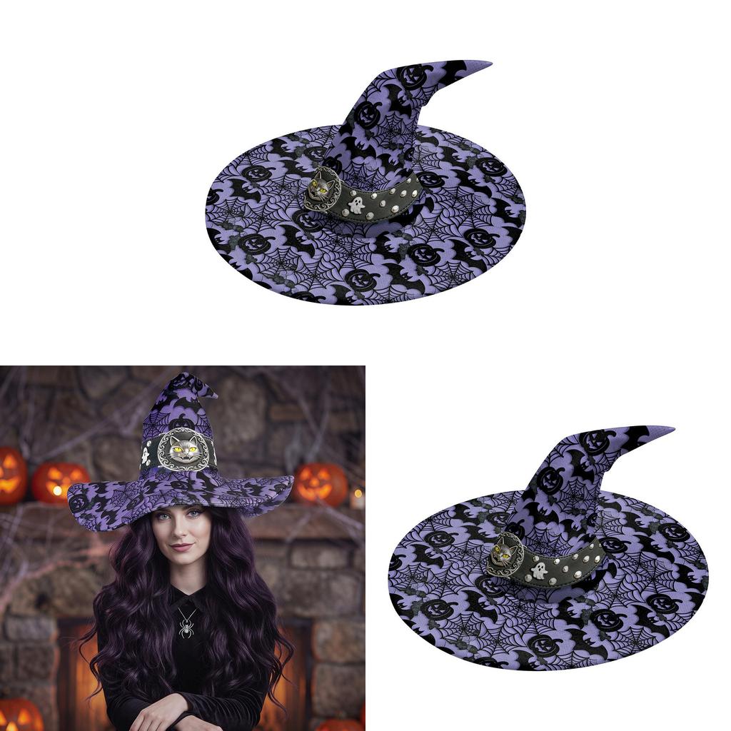 Halloween Witch Hat Costume With Bat And Pumpkin Print For Stage Performance And Party Decor