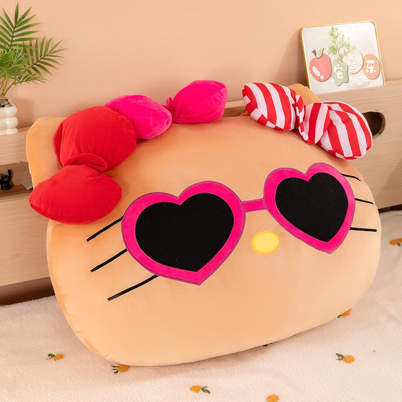 Hawaiian Black Leather Kt Cat Throw Pillow Doll Cute Bow Sunglasses Kitty Cat Plush Toy Doll