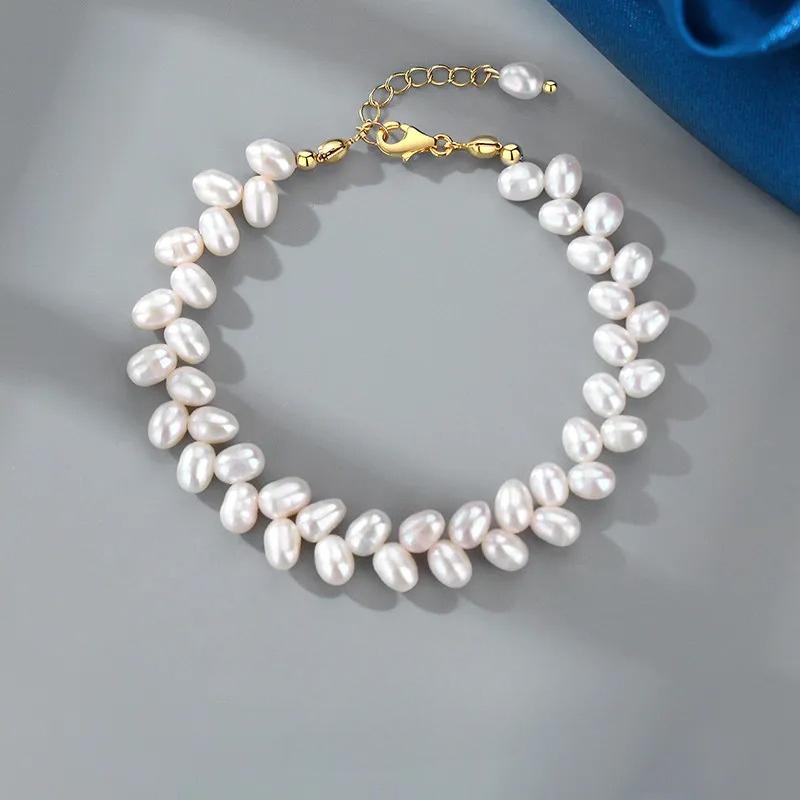Hengsheng Rice Shape Pearl Bracelet for Women 16cm Length Wheat Shape Flower Pearl Adjustable Bracelet with 4CM Extend Chain white&16cm