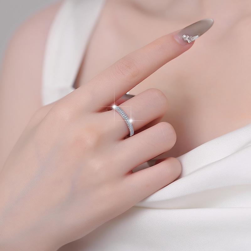925 Sterling Silver PT950 Moissanite Women's Ring, Elegant Single/Double Row Design, High-End Fashion Jewelry.