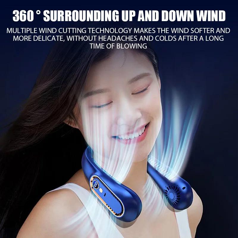 3000mAh Hanging Neck Fan Portable Bladeless Mini USB Rechargeable Mute LED Digital Display Electric Fan Summer Air Cooler New
