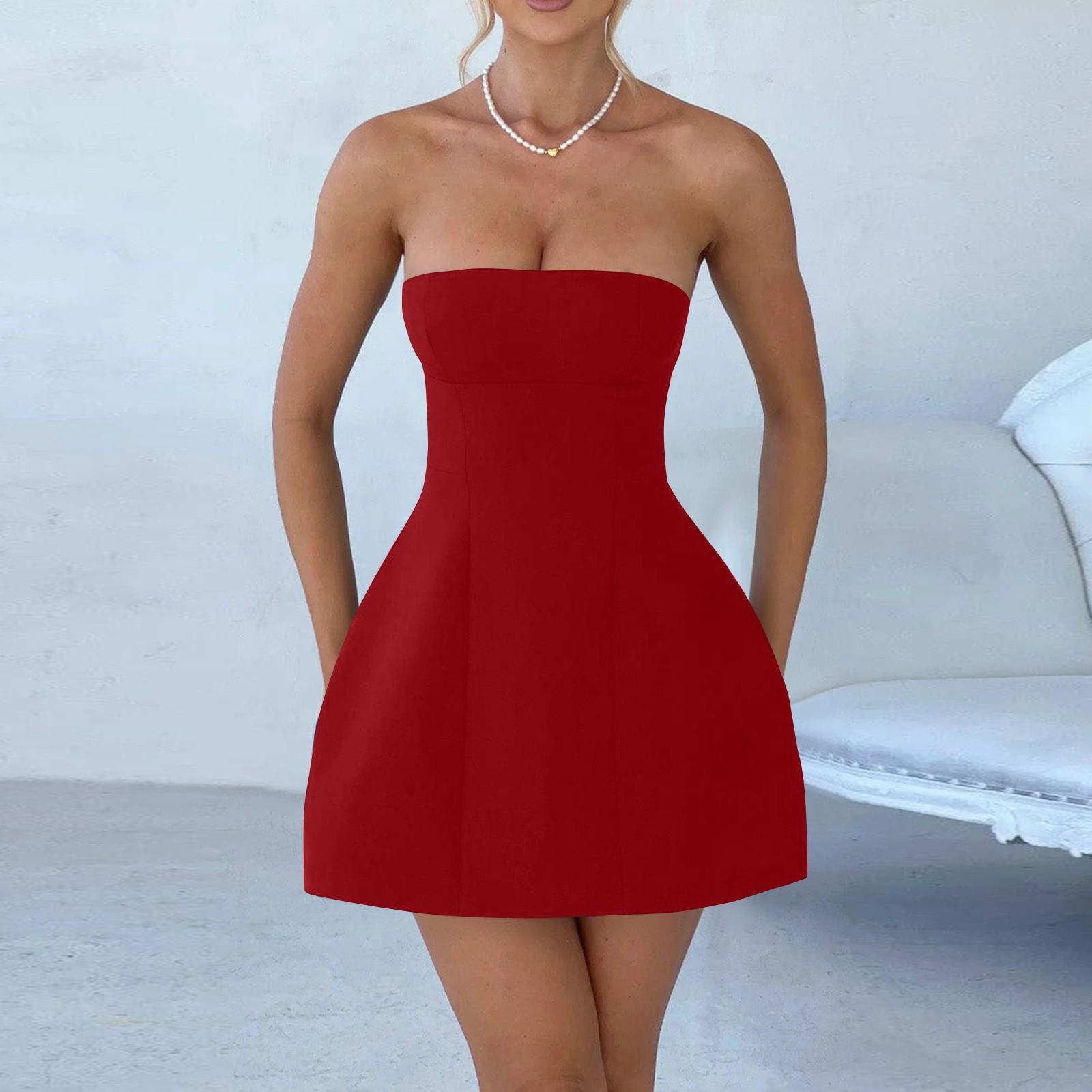 

Женское однотонное летнее короткое платье, модное платье без рукавов с высокой талией S красный