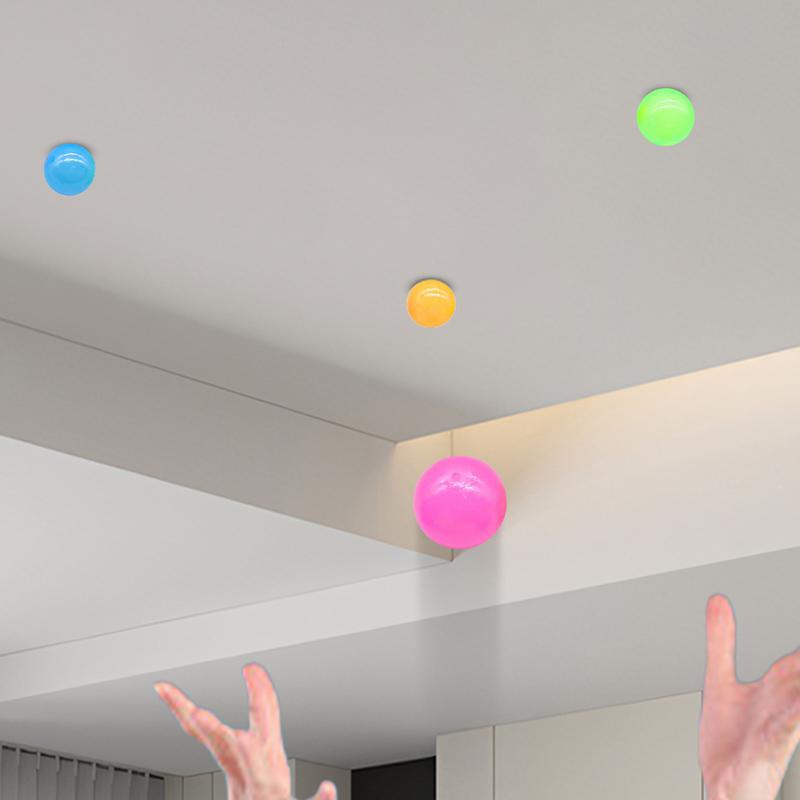 6Pcs Luminous Wall Target Ball Sucker Sticky Ceiling Ball Decompressiontoys Squeeze Ball For Kids Adult Colorful Rubber Balls