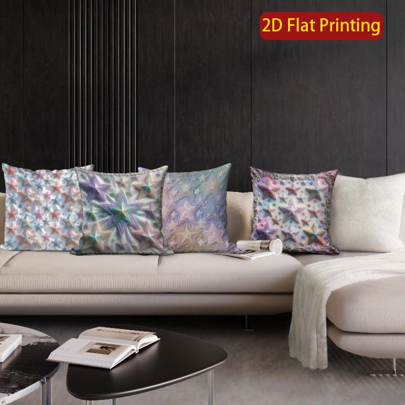 2D Pastel Star Print Decorative Throw Pillow Covers** Pattern Cushion Cover Suitable For Sofa Bedroom Car Pillow Cover