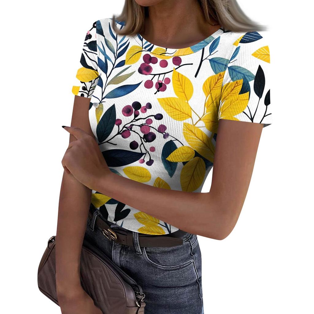 Ladies Slim Bottom T-shirt Fashion Casual Round Neck Pullover Short Sleeve Top