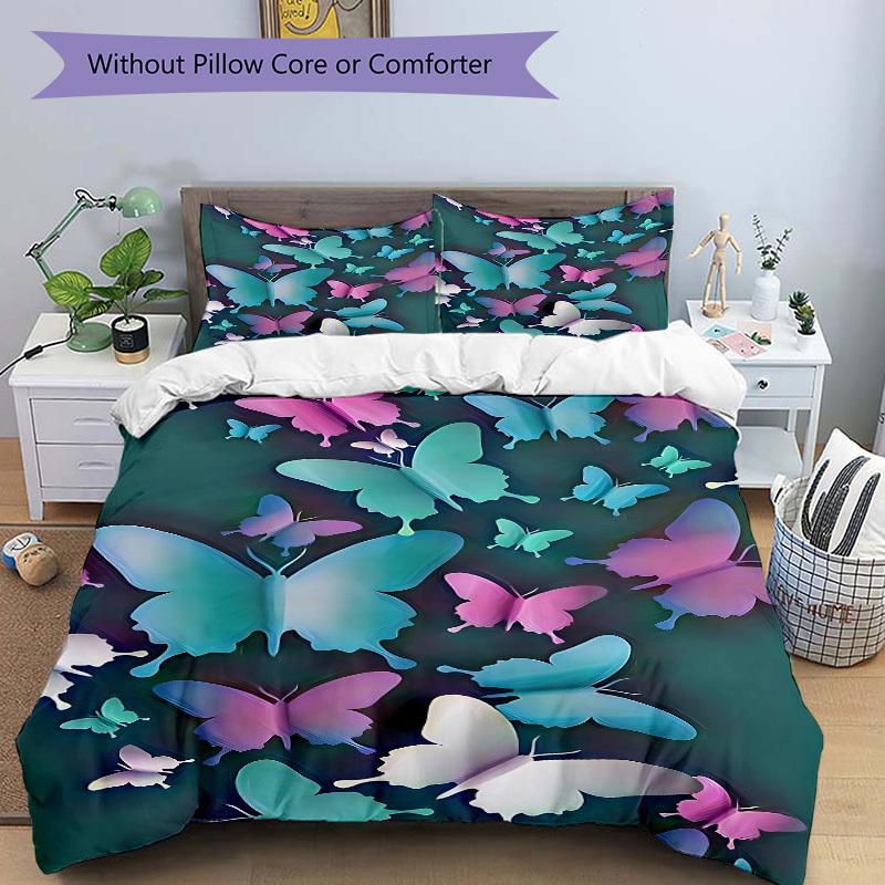 3pcs Butterfly Print Bedding Set, Breathable and Soft, Suitable for All Seasons, Ideal for Home Use, Suitable for Bedroom Decor yy250821203