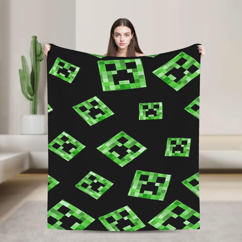 Creeper Big Face Videogame  Blanket Game Flannel Funny Warm Throw Blankets for Bedding Lounge Spring Autumn