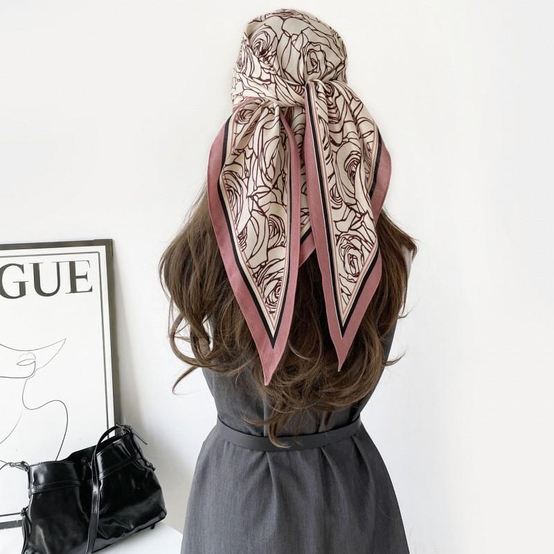 140X85X63cm Vintage Print Triangle Scarf Silk Feel Scarves Headband Neck Wrap Waist Belt Shoulder Shawl for Women Daily Outfit