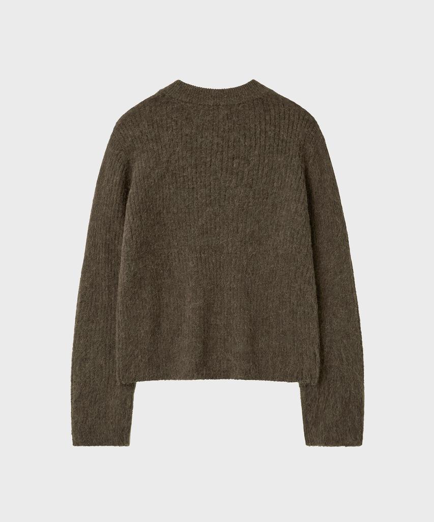 NOIRER Alpaca Boucle Ribbed Zip-Up (Khaki)