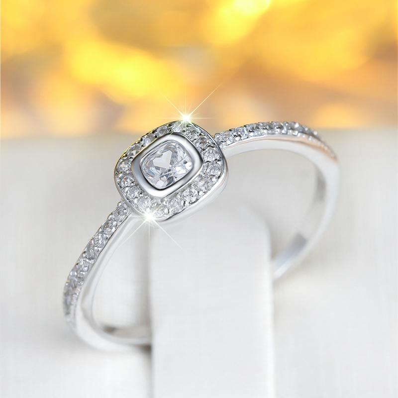 Jemný prsten z ryzího stříbra S925 s klasickým zářivým kubickým zirkonem CZ pro ženy, jemný šperk na svatbu a pro nevěstu