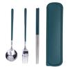 3Pcs/Set Stainless Steel Paint Tableware Set Chopstick Spoon Fork Kit for Kitchen OfficeGreen