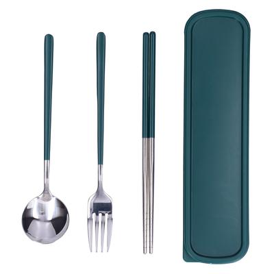 Ensemble de 3 pièces/ensemble Vaisselle en acier inoxydable Peinture Ensemble Baguettes Cuillère Fourchette pour Cuisine BureauVert