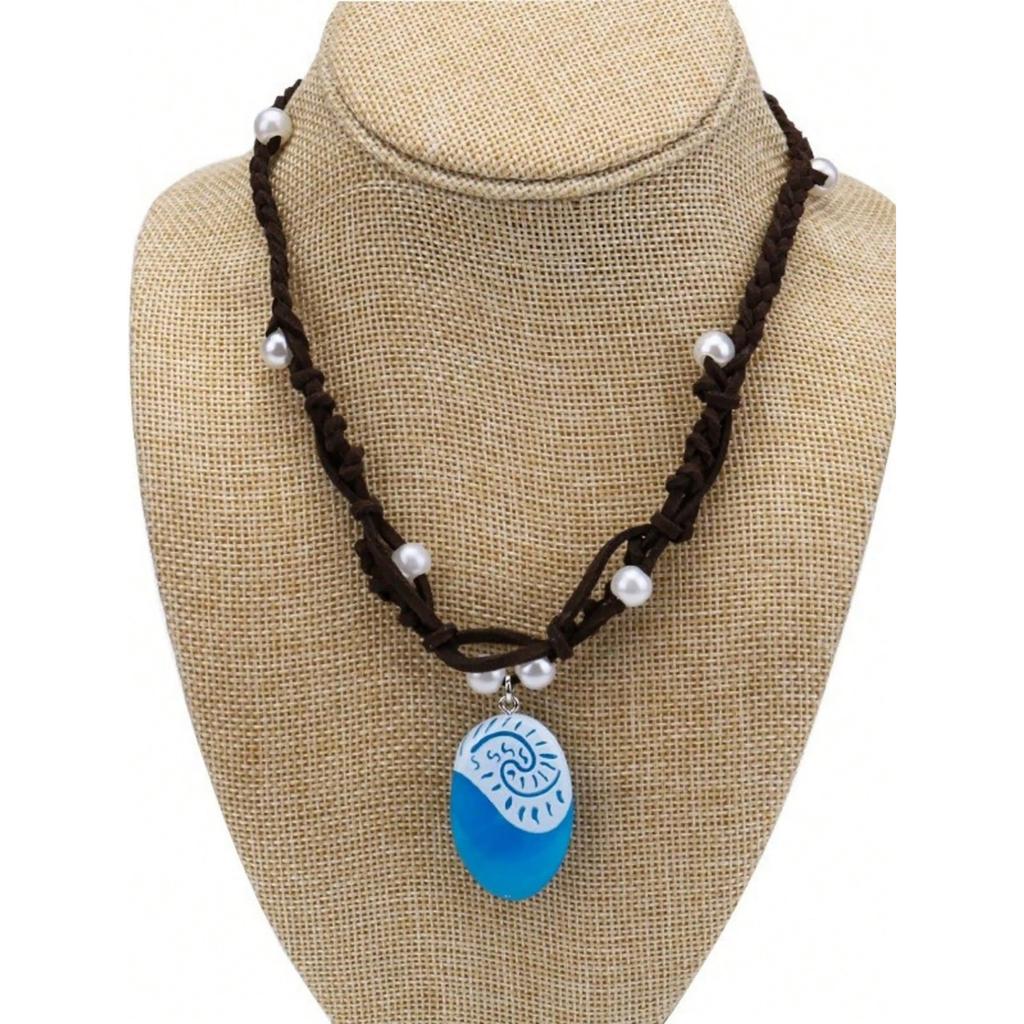 MINISO Anime Movie Princess Moana Necklace Cosplay Handmade Braided Leather Rope Necklace for Women Girl Jewelry Prop Accessories