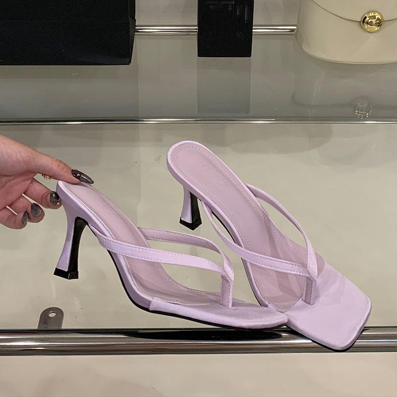 Fashion Female High Heels Slippers Shoes For Ladies Summer Beach Slides Fashion Silk Women Heeled Slippers Sandals Shoes Flip flops