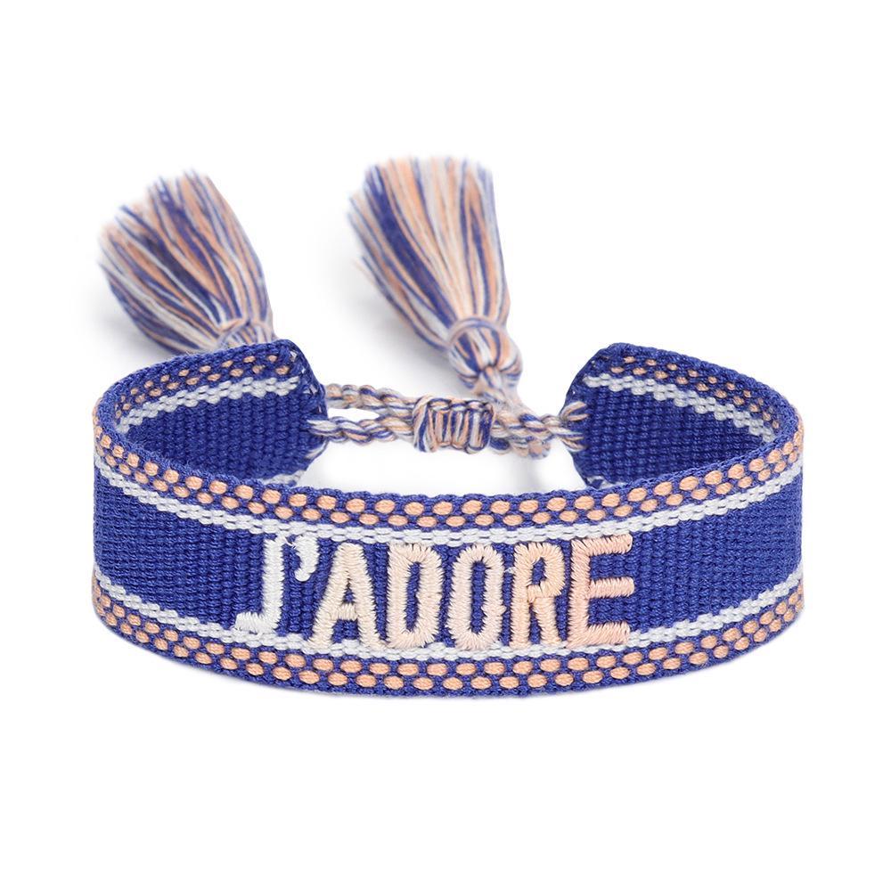J'adore Bracelet: Embroidered Letter Tassel Wristband for Women & Couples