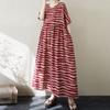 Navava Loose Fit Striped Round Neck Short Sleeve Long Dress No912